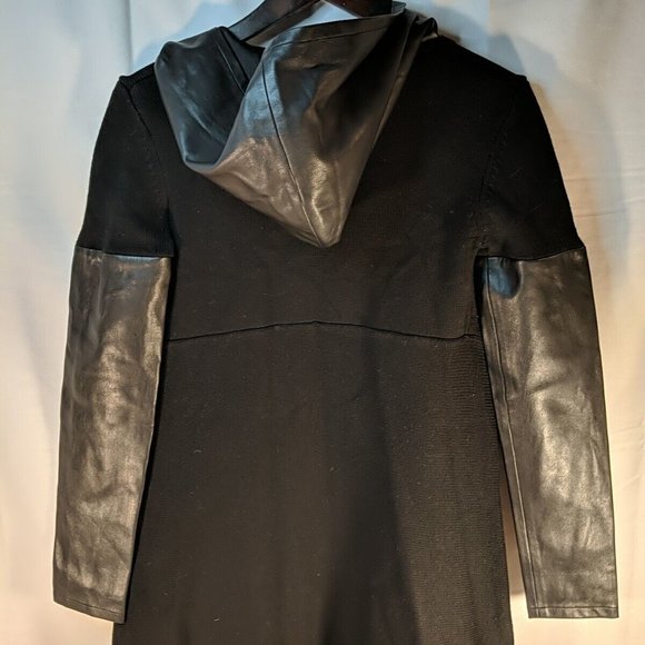 Blank NYC Hooded Cardigan Faux Leather Wool Black Knit Sweater Long Women XS - Picture 8 of 10